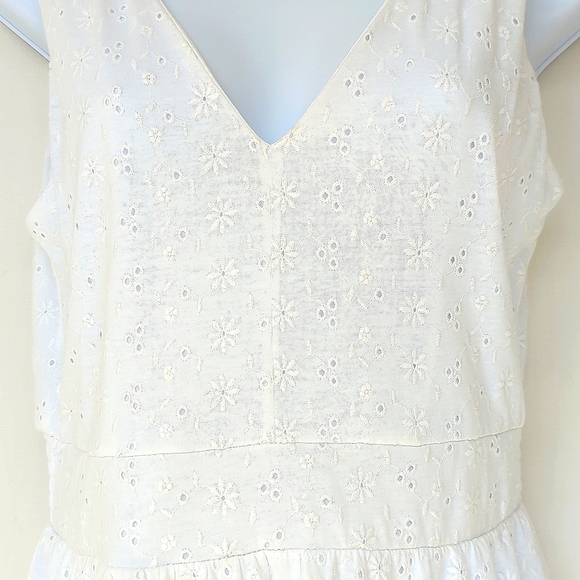 LOFT | White Eyelet Flounce Double V Dress, - Picture 6 of 15